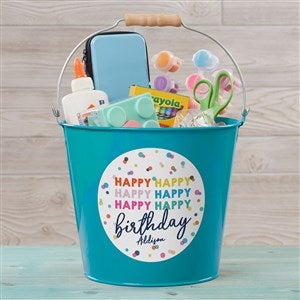 Happy Happy Birthday Personalized Large Metal Bucket - Turquoise