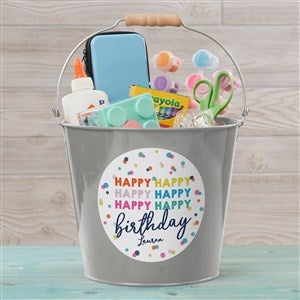 Happy Happy Birthday Personalized Large Metal Bucket - Silver