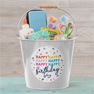 Happy Happy Birthday Personalized Large Metal Bucket - White