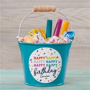 Happy Happy Birthday Personalized Mini Metal Bucket - Turquoise