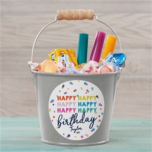 Happy Happy Birthday Personalized Mini Metal Bucket - Silver