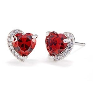 Custom Heart Birthstone Half Halo Earrings