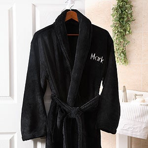 Embroidered Black Micro Fleece Robe - His and Hers Design