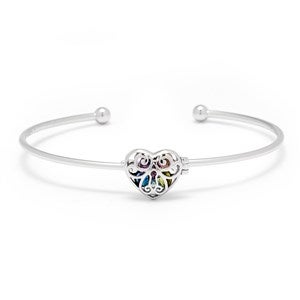 Personalized Interlocking Hearts Birthstone Cuff Bracelet - Silver