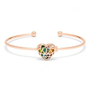 Personalized Interlocking Hearts Birthstone Cuff Bracelet - Rose Gold
