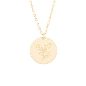 December Birth Flower Holly Gold Pendant