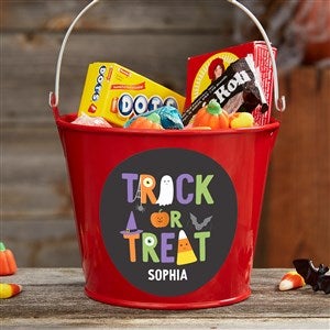 Trick or Treat Icons Personalized Halloween Treat Bucket-Red