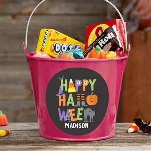 Trick or Treat Icons Personalized Halloween Treat Bucket-Pink