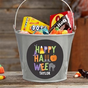 Trick or Treat Icons Personalized Halloween Treat Bucket-Silver