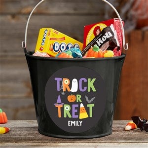 Trick or Treat Icons Personalized Halloween Treat Bucket-Black