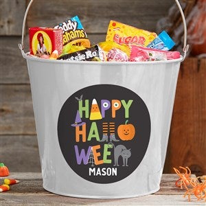 Trick or Treat Icons Personalized Large Treat Bucket- White