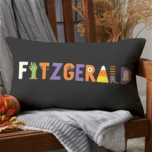 Trick or Treat Icons Personalized Lumbar Outdoor Throw Pillow - 12? x 22?