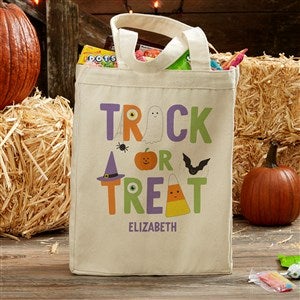 Personalized Halloween Canvas Tote Bags - Trick or Treat Icons - 14 x 10