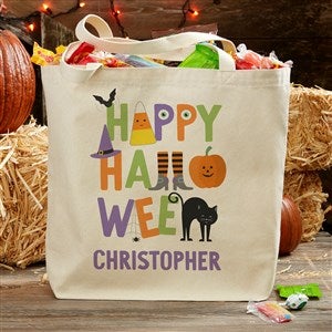 Personalized Halloween Canvas Tote Bags - Trick or Treat Icons - 20 x 15