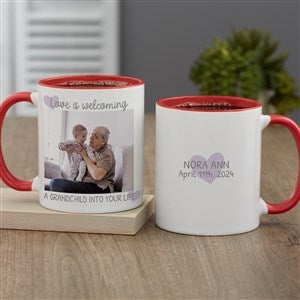 Love Is Welcoming A Grandchild Personalized Coffee Mug 11 oz.- Red
