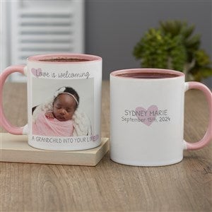 Love Is Welcoming A Grandchild Personalized Coffee Mug 11 oz.- Pink