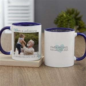 Love Is Welcoming A Grandchild Personalized Coffee Mug 11 oz.- Blue