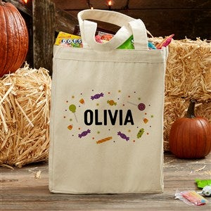Candy Pattern Personalized Halloween Canvas Tote Bag- 14 x 10