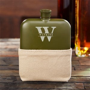 Lavish Last Name Foster & Rye Personalized Matte Army Green Flask