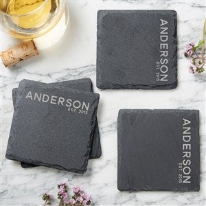 Engraved Slate Coaster Set - Rustic Family