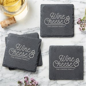 Engraved Slate Coaster Set - Wine & Cheese