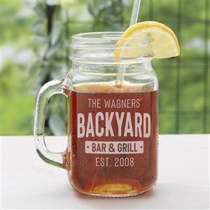 Backyard Bar & Grill Etched Glass Mason Jar