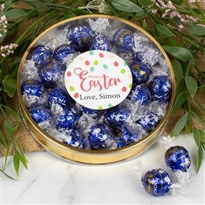 Happy Easter Personalized Large Lindor Gift Tin - Dark Chocolate