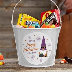 Halloween Gnome Personalized Halloween Treat Bucket- White