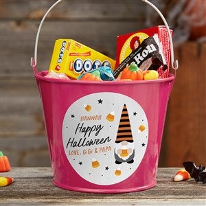 Halloween Gnome Personalized Halloween Treat Bucket-Pink