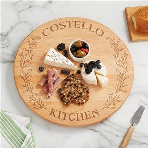 Engraved Wreath Personalized Wooden Lazy Susan