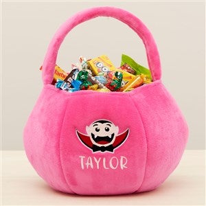 Vampire Embroidered Plush Halloween Treat Bag - Pink