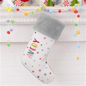 Warm Winter Wishes Personalized Grey Faux Fur Christmas Stockings