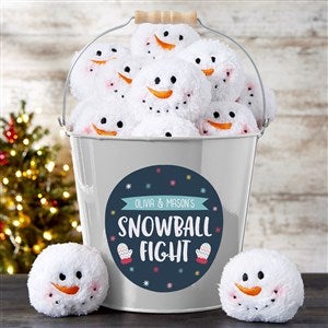 Warm Winter Wishes Snowball Fight Personalized Silver Metal Bucket