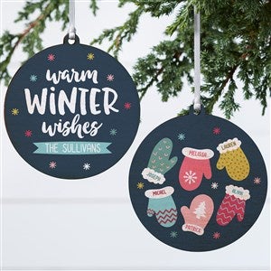 Personalized Wood Ornament - Warm Winter Wishes - 2 Sided
