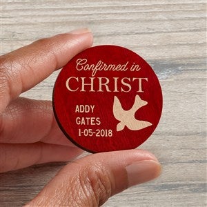 Confirmation Personalized Wood Pocket Token- Red Stain