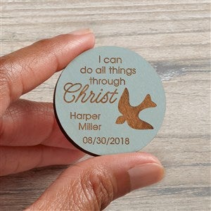 Confirmation Personalized Wood Pocket Token- Blue Stain