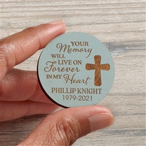 Your Memory Lives Forever Memorial Personalized Wood Pocket Token- Blue Stain