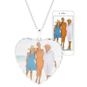 Personalized Color Photo Diamond Cut Heart Necklace