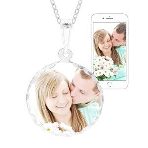 Personalized Color Photo Diamond Cut Round Pendant Necklace