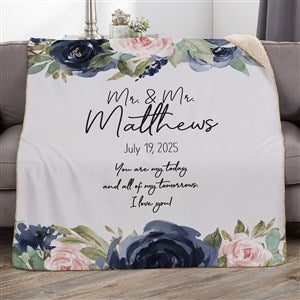 Colorful Floral Personalized Wedding 50x60 Sherpa Blanket
