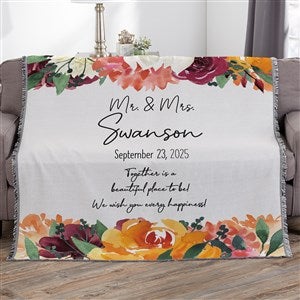 Colorful Floral Personalized Wedding 56x60 Woven Throw