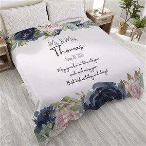 Colorful Floral Personalized Wedding 90x90 Plush Queen Fleece Blanket