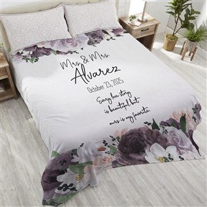 Colorful Floral Personalized Wedding 90x108 Plush King Fleece Blanket