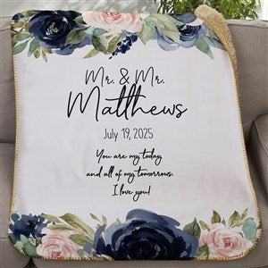 Colorful Floral Personalized Wedding 30x40 Sherpa Blanket