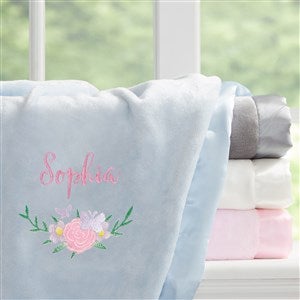 Butterfly Kisses Girls Embroidered Baby Blanket - Blue