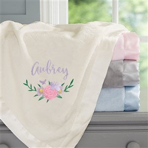 Butterfly Kisses Girls Embroidered Baby Blanket - Ivory