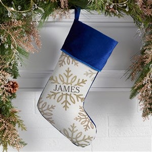 Silver and Gold Snowflake Personalized Blue Christmas Stockings