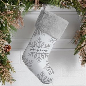 Silver and Gold Snowflake Personalized Grey Faux Fur Christmas Stockings