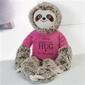 Personalized Plush Sloth Stuffed Animal - Sending Hugs - Raspberry