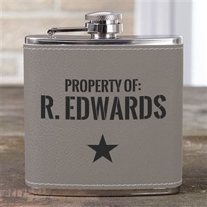 Authentic Grey Leatherette Personalized Flask